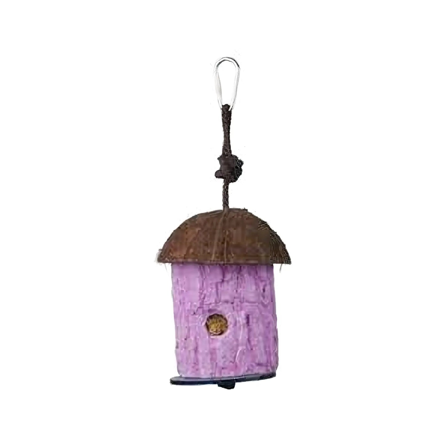 Vibrant Polly's Large Forager toy with a hollow, edible cornmeal log stuffed with millet, topped with a coconut lid for birds.