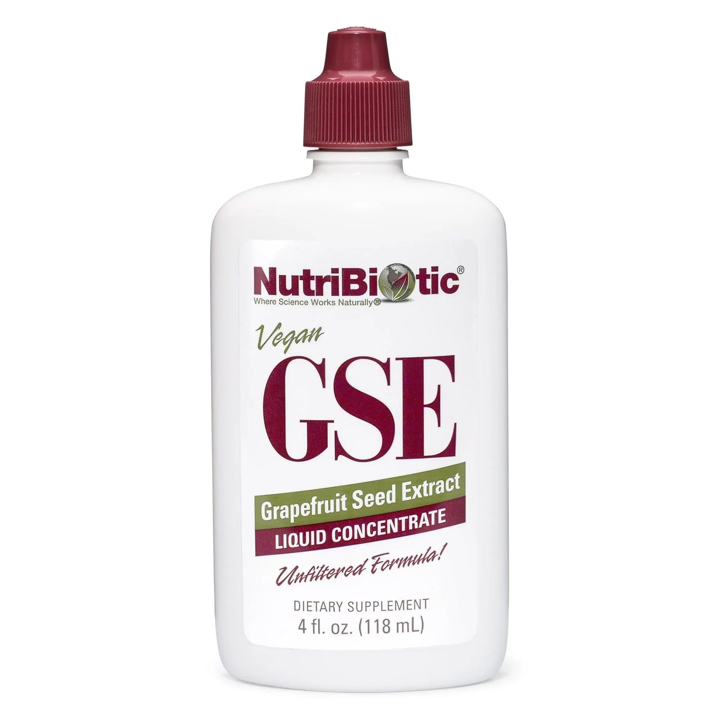 Vibrant 4oz bottle of NutriBiotic Grapefruit Seed Extract, showcasing a natural, versatile citrus-based solution for cleaning and soaking.
