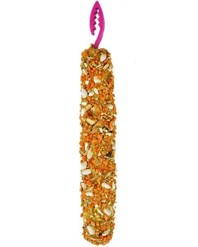 Vibrant orange cockatiel treat sticks, crafted with natural ingredients, measuring 7 inches long and 1.25 inches wide.