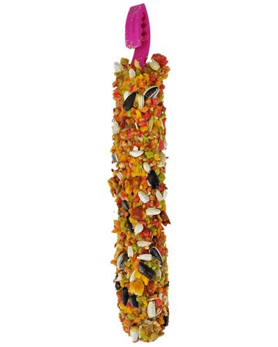 Vibrant Smakers Fruit Cockatiel Treat Stick, packed with natural fruity ingredients, measuring 7 inches long and 1.25 inches wide.