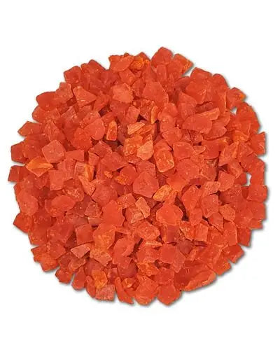 Vibrant, diced papaya pieces in a colorful pile, perfect as a tasty, wholesome treat for birds or foraging fun.