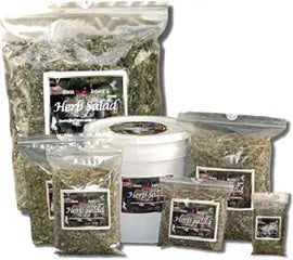 Fresh Twin Beaks Herb Salad, a vibrant 1/2 lb mix of 100% organic medicinal herbs, leaves, roots, and flowers for birds.