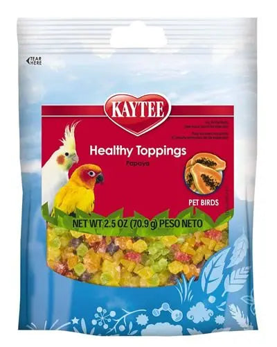 Vibrant dried papaya pieces from Kaytee Healthy Toppings, perfect for enhancing your bird's meal with a tropical twist.