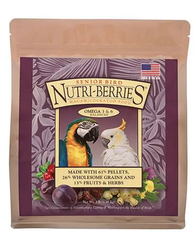 Vibrant cluster of Lafeber's 3lb Macaw Senior Bird Nutri-Berries, packed with nutritious grains, fruits, and herbs for aging birds.