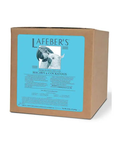 Vibrant 25lb bag of Lafeber's Premium Pellets for Macaws and Cockatoos, packed with nutritious, colorful granules.