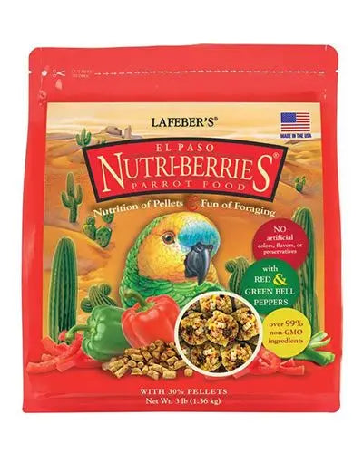 Vibrant 3lb pack of Lafeber's El Paso Nutri-Berries for parrots, bursting with spicy peppers and exotic seasonings.