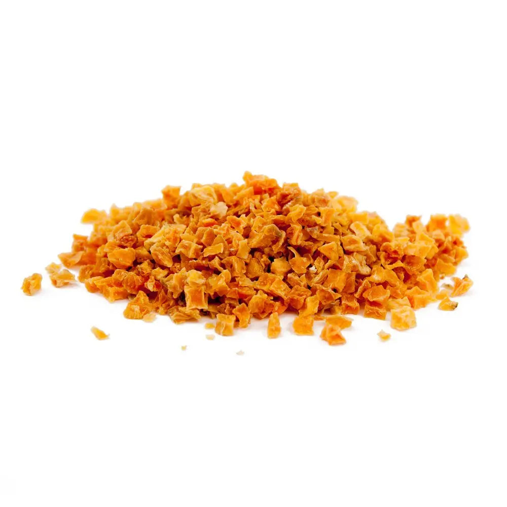 Crunchy dehydrated sweet potato slices, perfect as a nutritious bird snack or diet supplement rich in Vitamin A.