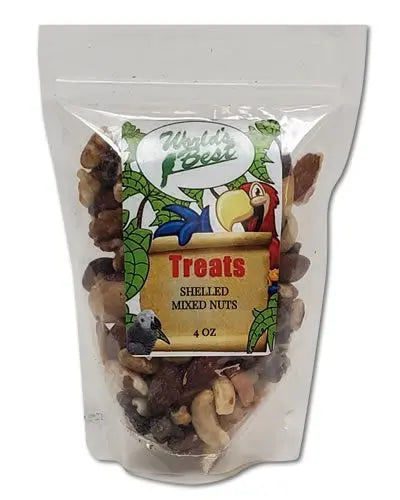 Crunchy shelled mixed nuts for birds, featuring almonds, pecans, and more in a 4oz pack, perfect for feathered friends.