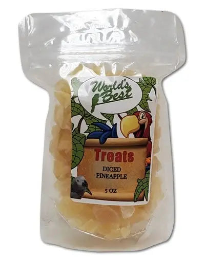 Sweet, golden diced pineapple chunks in a 5oz pack, perfect as a tasty, tropical treat for birds.