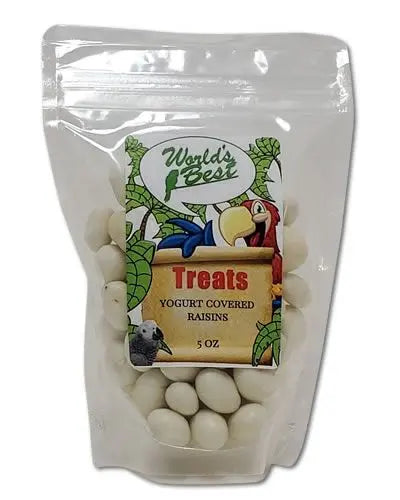 Delicious yogurt-covered raisins in a 5oz pack, showcasing plump raisins coated in a creamy, white yogurt layer.