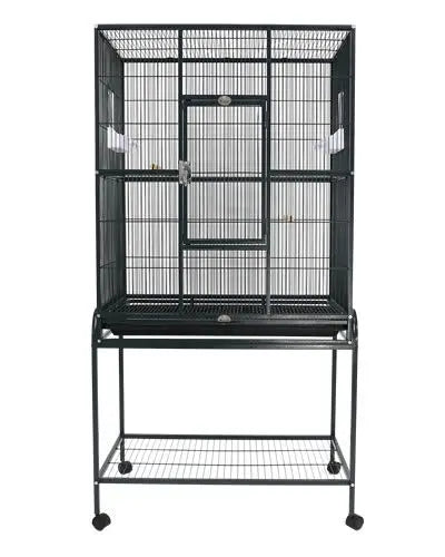 Spacious 31x20 A&E Flight Cage with a durable powder-coated finish, stand, perches, and feeder stations for small birds.