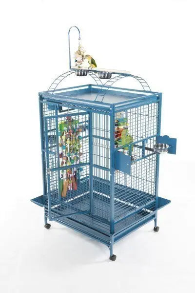 Spacious 36x28-inch A&E bird cage with a powder-coated finish, featuring a play top, ladders, perches, and feeder cups for medium to large birds.