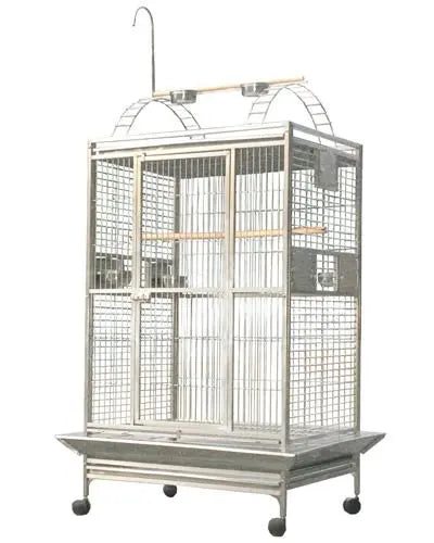 Spacious 40x30 stainless steel A&E bird cage with a fun play top, ladders, perch, and toy hook for large birds like macaws.