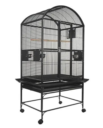 Spacious 32x23 powder-coated dome top bird cage with a safe, non-toxic finish, ideal for medium-sized parrots like African Greys.