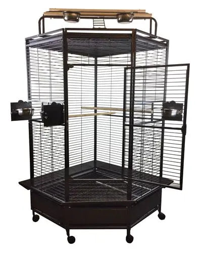 Spacious 32" corner bird cage by A&E with a play top, ladders, perches, and a durable, non-toxic powder-coated finish.