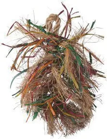 Vibrant Lg Preener-Aronico bird toy with colorful fibers for preening, chewing, and foraging fun, sized 8x6 inches.