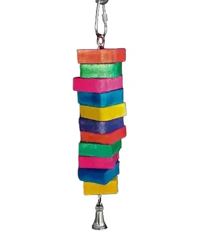 Colorful Bell Tower bird toy with vibrant wood blocks on a sturdy chain, featuring a charming liberty bell at the base.