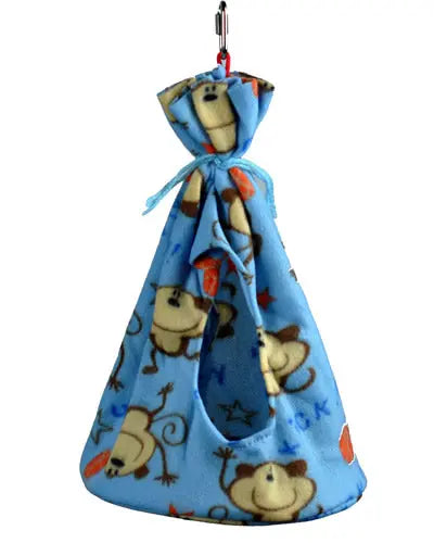 Cozy fleece teepee for birds, featuring a soft, colorful design with a plastic base, perfect for secure and comfy sleep.