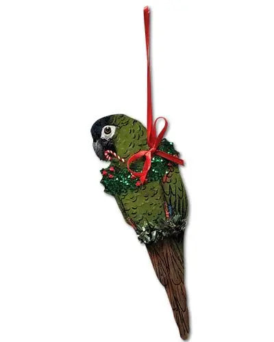 Charming handmade Severe Macaw ornament with vibrant feathers and lifelike details, perfect for bird lovers' decor.