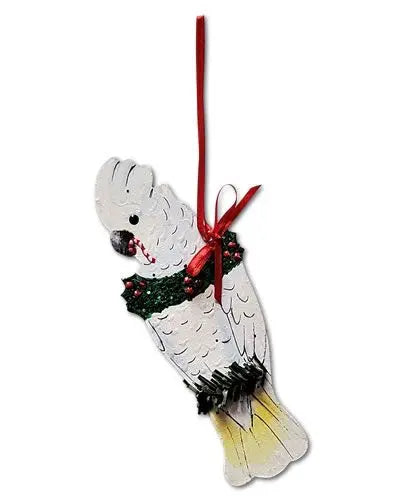 Charming Umbrella Cockatoo ornament with detailed feathers and a vibrant crest, perfect for bird lovers' decor.