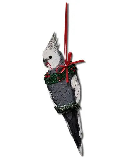 Delicate White Faced Cockatiel ornament with intricate feather details, perfect for bird lovers to display with pride.