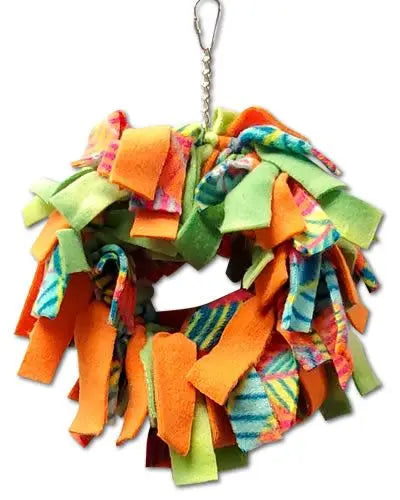 Colorful Snuggle Swing bird toy, a soft and cozy 12-inch swing designed for conures and cockatiels to play and exercise.