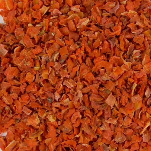Vibrant diced carrots in a 10lb bulk pack, showcasing their bright orange color and fresh, nutrient-rich appeal for birds.