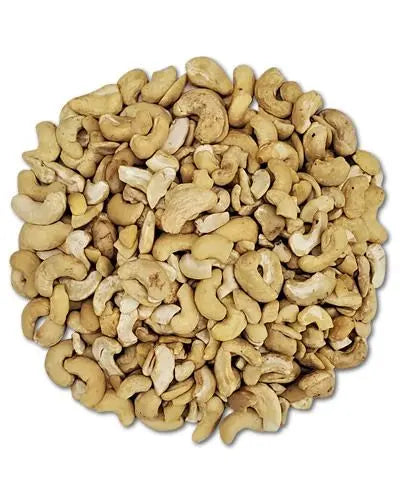 Crunchy, unsalted cashew pieces in a 10lb bulk pack, perfect for snacking or baking, with a natural, creamy texture.