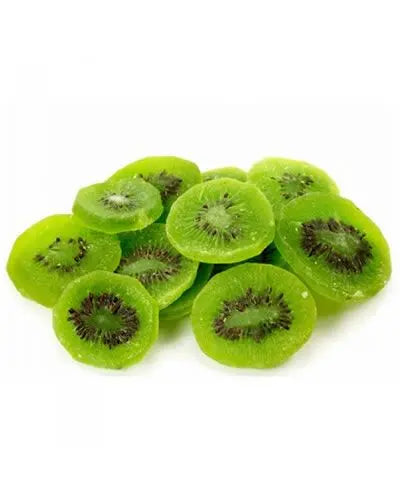 Vibrant green slices of dried kiwi arranged in a bulk pile, offering a sweet, tangy treat perfect for birds.