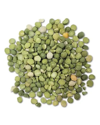 Vibrant green split peas in a 10lb bulk pack, showcasing their rich color and uniform texture for versatile use.