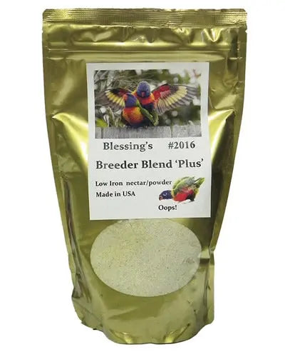 Vibrant 2lb bag of Blessing's Breeder Blend Plus, a specialized high-protein diet for breeding lorikeets and nectar-eating birds.