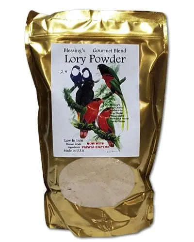 Vibrant 2lb pack of Blessing's Gourmet Blend Lory Powder, a low-iron, nutrient-rich food for lories, in a resealable bag.