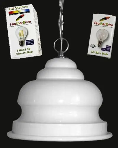 Brighten your bird's day and night with the Featherbrite Swag Light, featuring a full-spectrum bulb and calming moonlight glow.