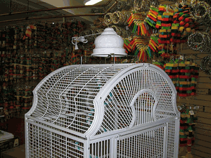 Bright Featherbrite Universal Cagetop Light with full spectrum and UV bulbs, designed for arch-top bird cages, 13 inches wide.