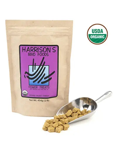 Crunchy, toasted Harrison's Power Treats in a 1lb pack, perfect for weaning birds or as a tasty nutritional supplement.
