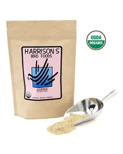 Harrison's Juvenile Hand-Feeding Formula in a 1lb bag, ideal for nurturing parrot chicks with certified organic nutrition.