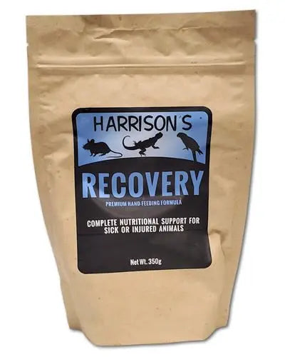 Detailed view of Harrison's 350g Recovery Formula, a specialized nutritional support mix for sick or injured birds.