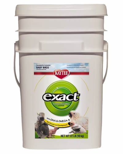 Vibrant bag of Kaytee Exact Hand Feeding Formula, 22lb, specially crafted for nourishing baby birds with essential nutrients.