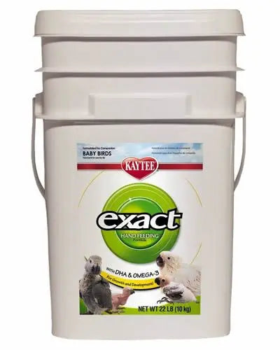 Vibrant bag of Kaytee Exact Hand Feeding Formula, 22lb, specially crafted for nourishing baby birds with essential nutrients.