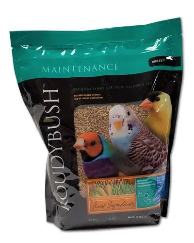 Close-up of 22oz Roudybush Daily Maintenance Nibles, small, nutrient-packed pellets designed for pet birds like finches and canaries.
