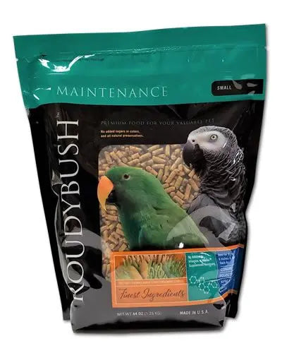 Close-up of Roudybush Daily Maintenance 44oz Small pellets, showcasing nutrient-rich bird food in a vibrant mix for pet birds.