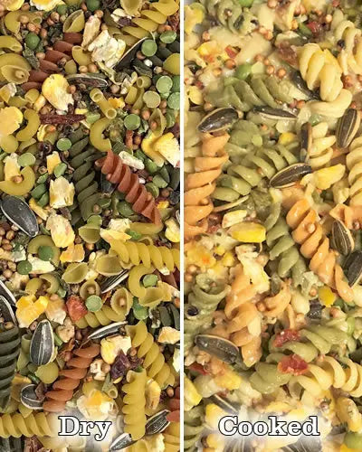 Vibrant 3lb Birdie Pasta in Crazy For Corn flavor, showcasing a colorful mix of rolled corn, pasta, seeds, and veggies.
