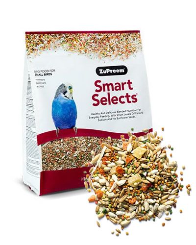 Vibrant mix of Smart Selects Bird Food for small birds like parakeets, featuring a colorful, nutritious blend in a 2lb bag.