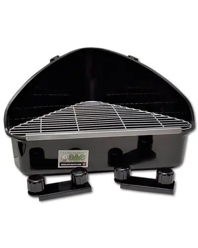 Corner litter pan for ferrets and rabbits by A&E Cage Co., featuring a removable grate and secure cage attachment.