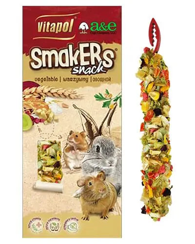 Crunchy vegetable treat sticks for small animals like hamsters and guinea pigs, packed with natural, colorful ingredients.