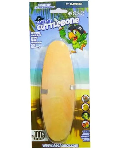 Vibrant 6-inch flavored cuttlebone by Captain Cuttlebone, designed for bird beak health, rich in calcium and minerals.