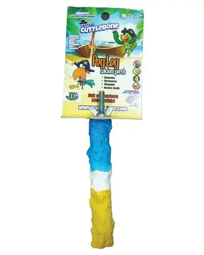 Vibrant A&E Cage Co. small cuttlebone and calcium perch, infused with fruity flavors, perfect for small birds to nibble.