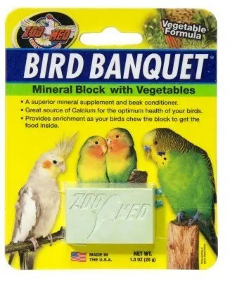 Vibrant mineral block for birds, packed with veggies like carrots and spinach, offering calcium and beak-trimming fun.