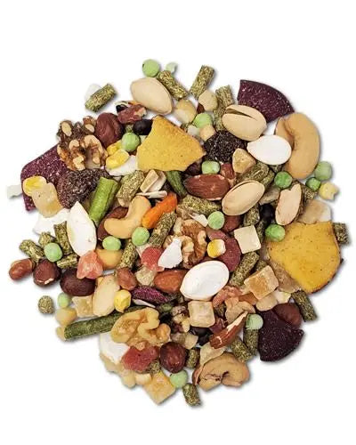 Vibrant mix of organic, lower-sugar pellets in the 20lb Natural Choice Ultimate Blend, perfect for a healthy parrot diet.