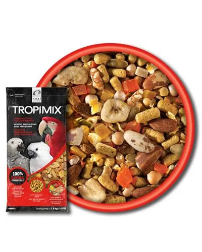 Vibrant mix of grains, nuts, fruits, and veggies in Hari TropiMix 20lb Large Parrot food, perfect for Macaws and Cockatoos.